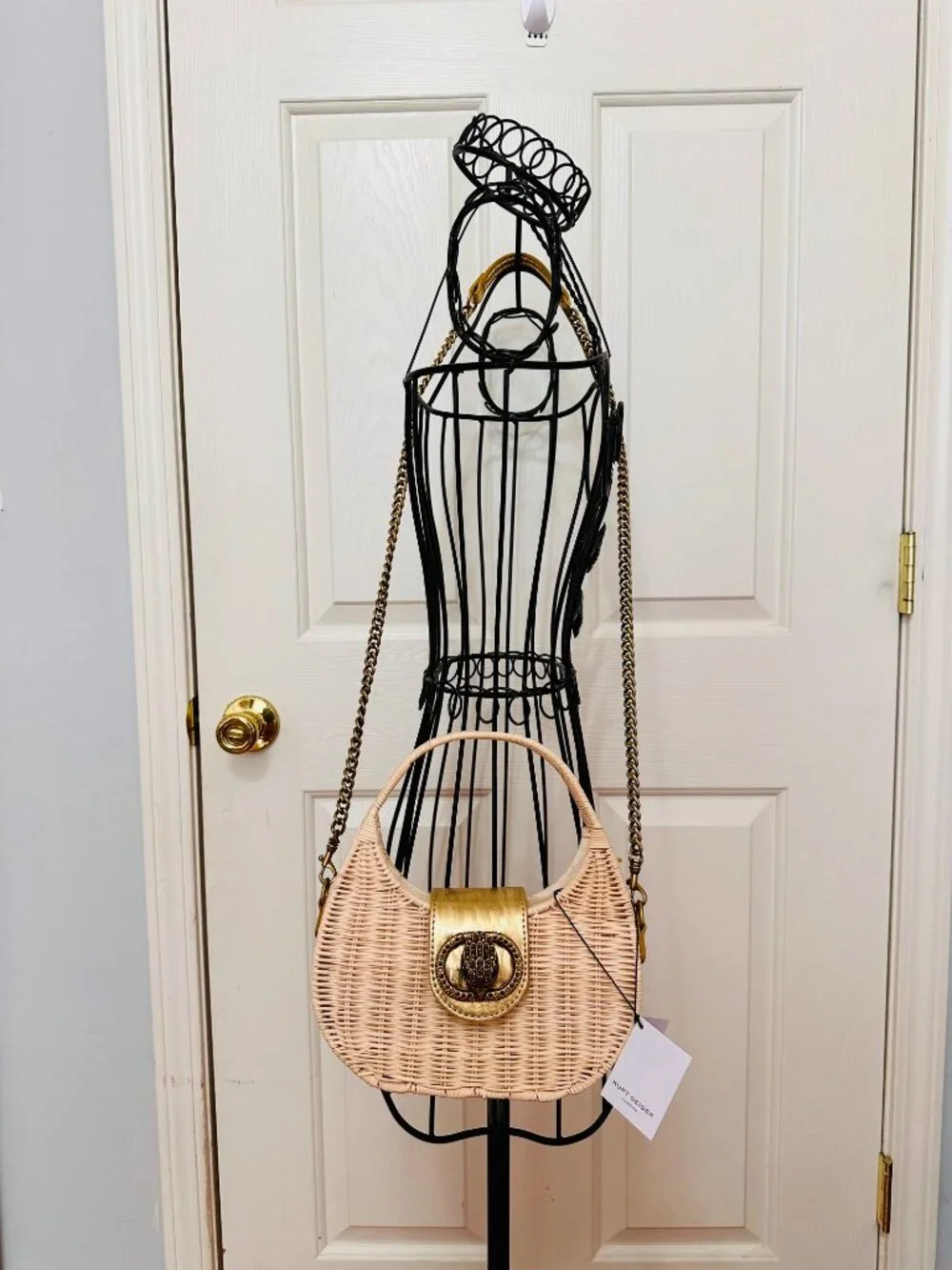 KURT GEIGER LONDON 2-WAY CHELSEA RATTAN WICKER BASKET HOBO CROSSBODY BAG $276